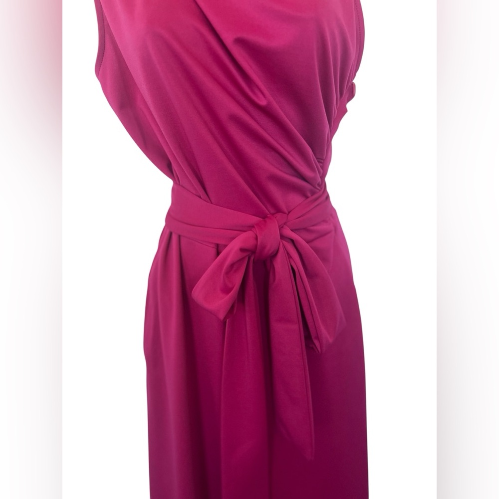 🆕 💖 NWOT One-Shoulder Hot Pink Belted Jumpsuit | Wide Leg | Women’s Medium - Picture 2 of 10